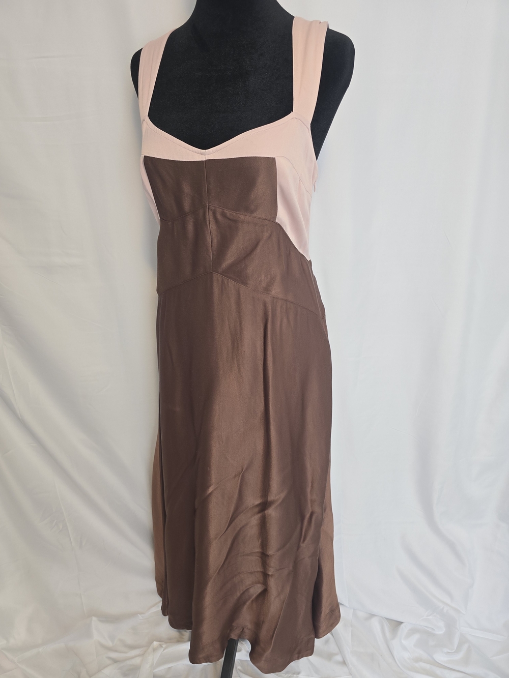 Maeve Pink & Brown Two-Tone Midi Slip Dress